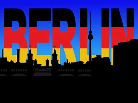 Berlin skyline with flag text Stock Illustration