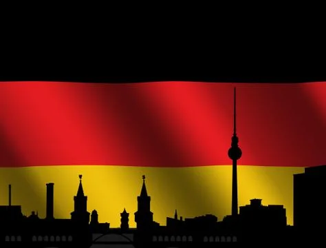 Berlin skyline with german flag Stock Illustration