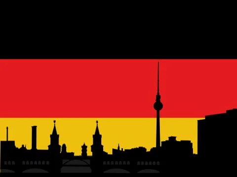 Berlin skyline with german flag Stock Illustration