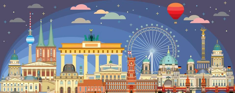 Berlin skyline by night vector Illustrazione stock