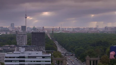 Berlin Skyline Pan Right to Left - Time Lapse Stock Footage 80908388