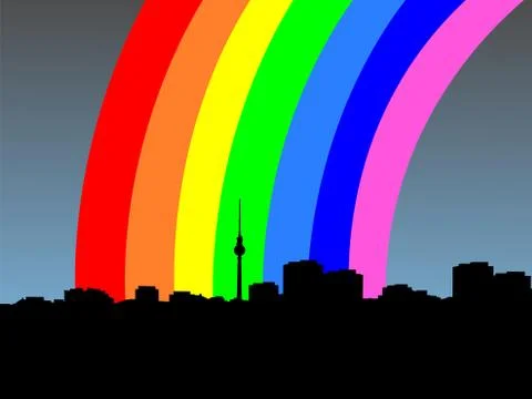 Berlin skyline with rainbow Stock Illustration