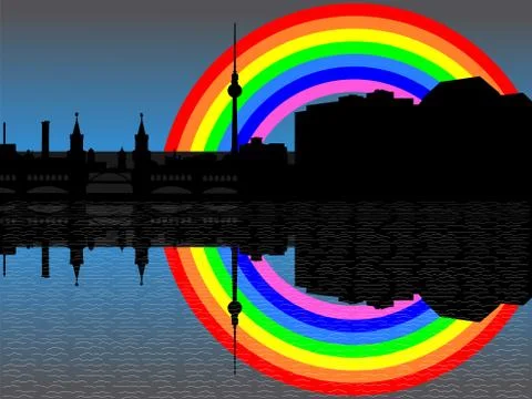 Berlin skyline with rainbow Stock Illustration