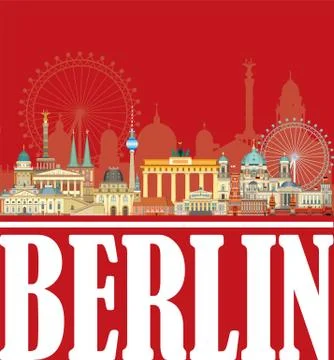 Berlin skyline on red background Stock Illustration