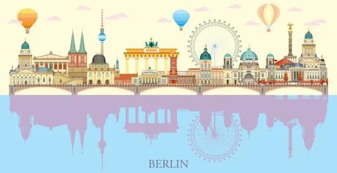 Berlin skyline with reflection vector  Illustrazione stock