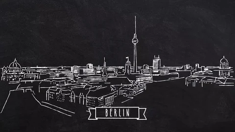 Berlin Skyline self drawing lines 스톡 동영상 75778324