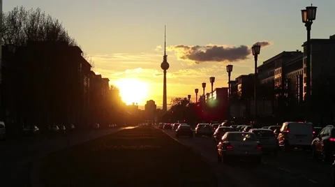 Berlin skyline sunset Stock Footage 49900914