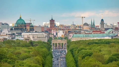 Berlin skyline  timelapse Brandenburg Gate Tier Garden, Germany, 4K Time lapse Stock Footage 80360336