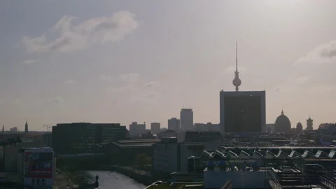 Berlin skyline - view of TV tower, Spree and Friedrichstraße from the Reichstag Stock Footage 240009202