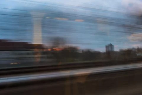 A Berlin skyscraper passing by in long-term exposure Stock Photos