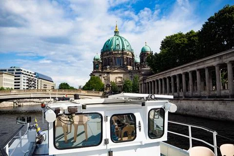 Berlin-Spree Berlin, Germany. Excursion boat on the river Spree Stock Photos