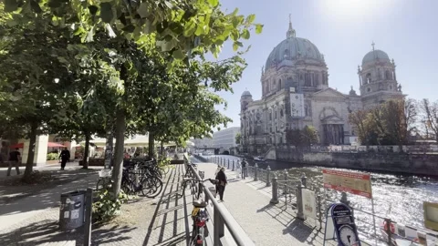 Berlin: Spree River with Museum Island and the Berlin Cathedral in Mitte, 4K Stock Footage 285175780