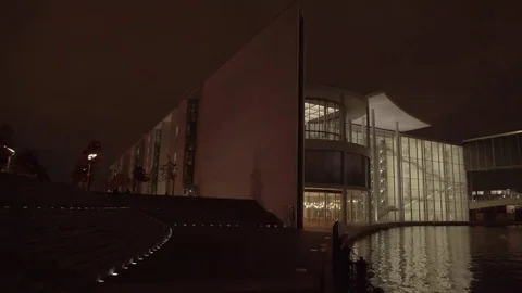 Berlin Spree River Night Pan 4K Stock Footage 69143493
