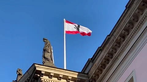 Berlin: State Flag of Berlin is waving atop Berlin State Opera (Staatsoper), 4K Stock Footage 172059585