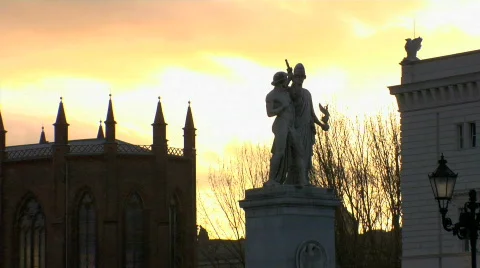 Berlin statue sunset traffic Stock Footage 145224