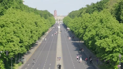 Berlin Strasse 17 Juni closed to cars, Brandenburg Gate TV Tower View, 05-09-24 Stock Footage 329326195