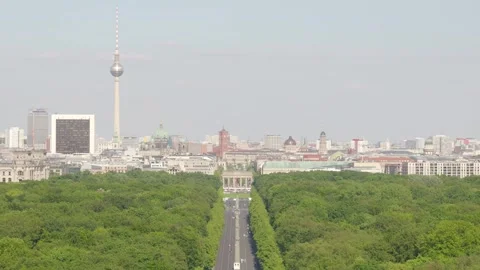 Berlin Strasse 17 Juni closed to cars, Brandenburg Gate TV Tower View, 05-09-24 Stock Footage 329326269