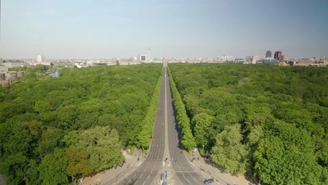 Berlin Strasse 17 Juni closed to cars, Brandenburg Gate TV Tower View, 05-09-24 Stock Footage 329326339