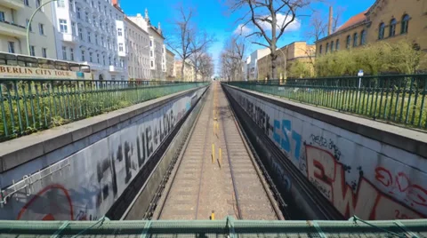 Berlin subway car going from above ground to underground in time lapse Stock Footage 33732481