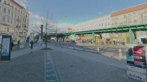 Berlin subway car in time lapse going over a bridge Stock Footage 33732623