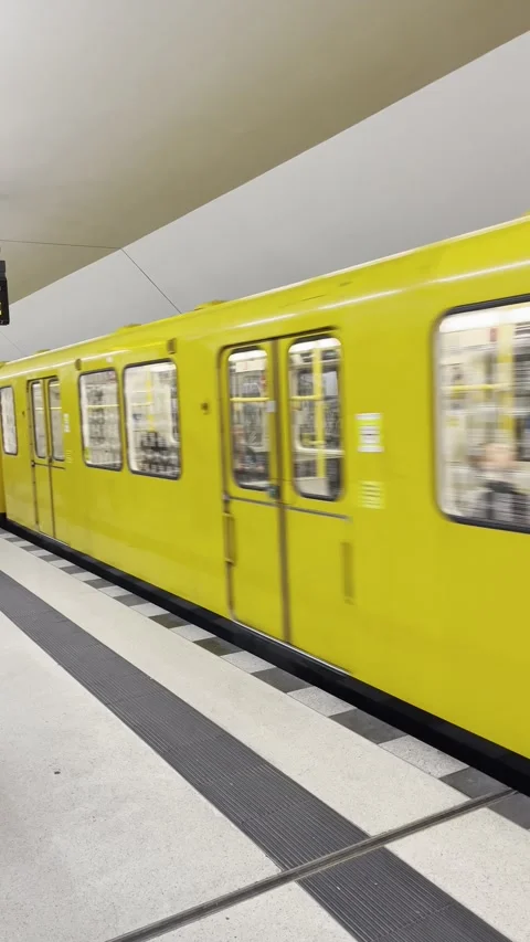 Berlin subway. Yellow carriages in the underground metro in Berlin, Germany Stock Footage 293283530