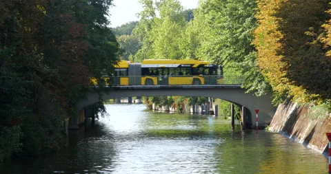 Berlin Summer Bridge over Channel Traffic People Stock Footage 205796628