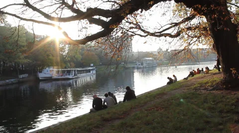 Berlin sunset by the canal Stock Footage 32184333