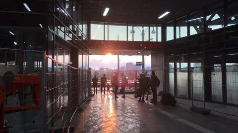 Berlin Sunset Metrostation Construction area Wahrschauer str 22. Mai 2019 動画素材 314612729