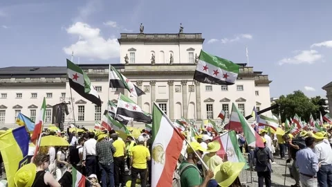 Berlin: Thousands of exiled Iranians protest for a Free Iran at Bebelplatz, 4K Stock Footage 278327806
