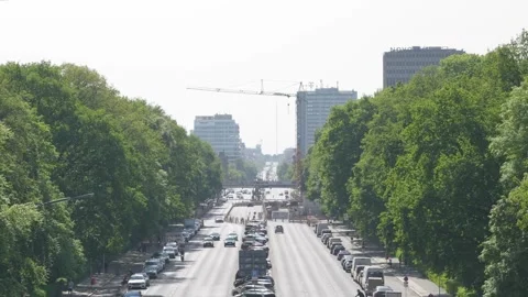 Berlin Tiergarten Strasse des 17 Juni Traffic View Victory Column - May 9 2024 Stock Footage 329326106