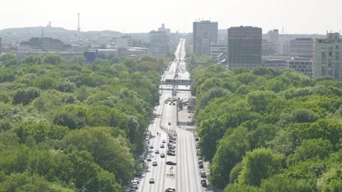 Berlin Tiergarten Strasse des 17 Juni Traffic View Victory Column - May 9 2024 Stock Footage 329326448