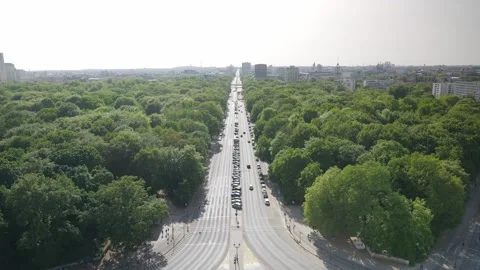 Berlin Tiergarten Strasse des 17 Juni Traffic View Victory Column - May 9 2024 Stock Footage 329326474