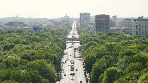 Berlin Tiergarten Strasse des 17 Juni Traffic View Victory Column - May 9 2024 Stock Footage 329326487