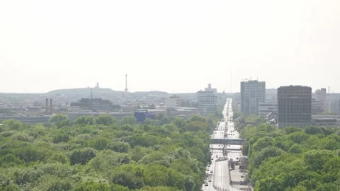 Berlin Tiergarten Strasse des 17 Juni Traffic View Victory Column - May 9 2024 Stock Footage 329326514