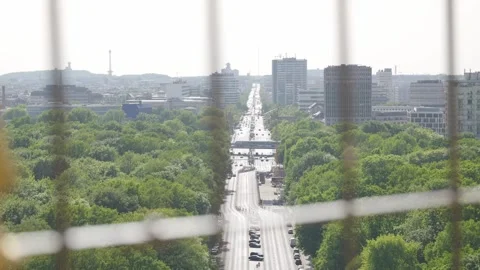 Berlin Tiergarten Strasse des 17 Juni Traffic View Victory Column - May 9 2024 Stock Footage 329326540
