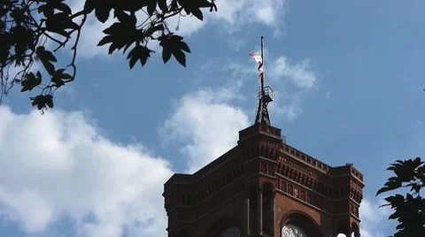 Berlin - Tower of Statehouse with flag at half-mast Stock Footage 7139092