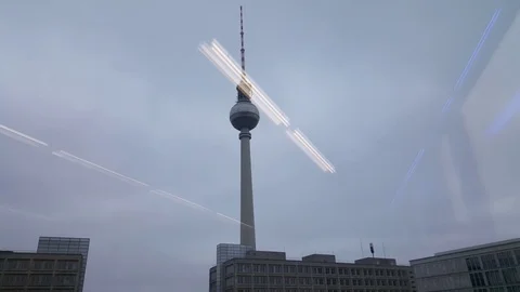 Berlin tv tower, Alexanderplatz, light reflection, C&amp;A sign on building, Germany Vídeos de archivo 76286128