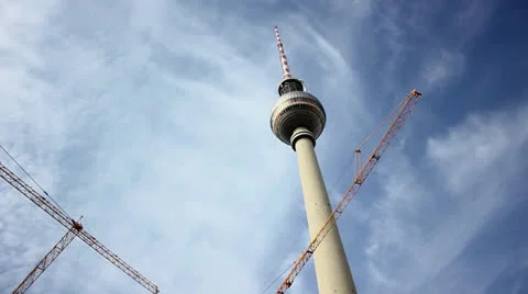 Berlin TV Tower and Construction Cranes (part 2) Stock Footage 22949618