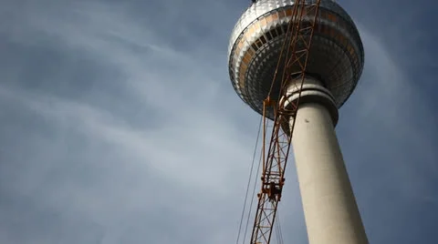 Berlin TV Tower and Moving Constuction Cranes (part 1) Stock Footage 22949873