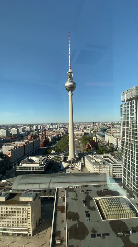 Berlin TV Tower and Red Town Hall Aerial Alexanderplatz, April 2026 Stock Footage 333916592
