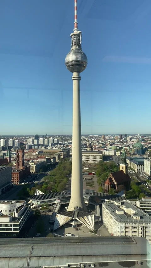 Berlin TV Tower and Red Town Hall Aerial Alexanderplatz, April 2026 Stock Footage 333916611