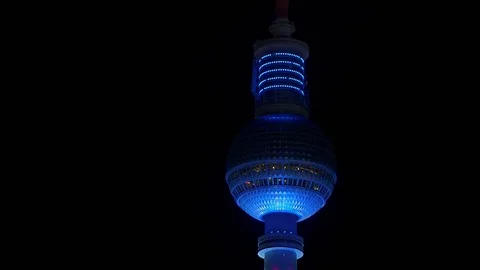 Berlin TV Tower  Ball with Light Show far Видео 72328434