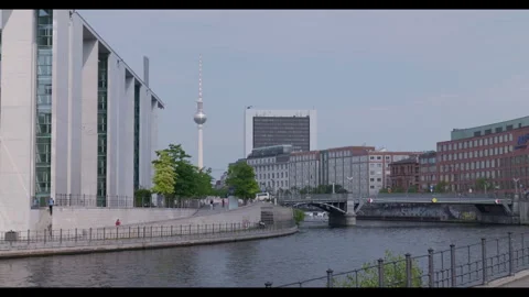 Berlin TV Tower Cityscape Viewed Along the Spree River Stock-Footage 341827816