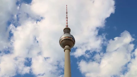 The berlin tv tower in front of a cloudscape timelapse 4k video Stock Footage 274097720