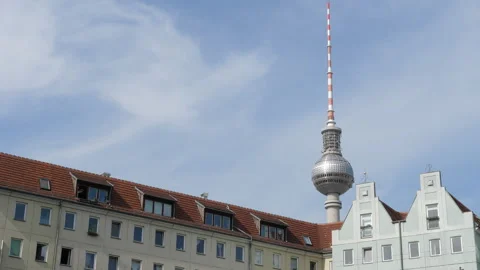 Berlin TV Tower Rising Above Historic Buildings in Berlin, Germany Vídeos de archivo 346081777