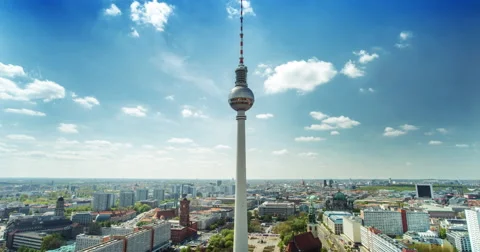 Berlin TV Tower Skyline Timelapse Stock Footage 58947748