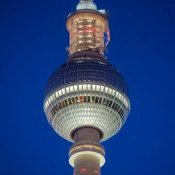 Berlin TV Tower Sphere at Blue Hour  Square Close-Up Stock-Fotos