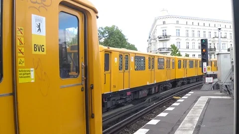 Berlin, U-Bahn yellow train Open Platform Stock Footage 122237025