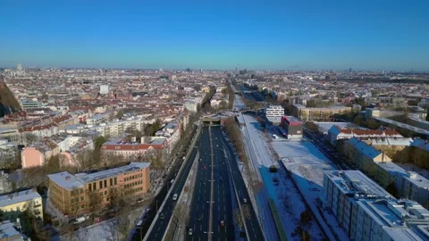 Berlin urban winter landscape, complex road interchange. Amazing aerial view Video stock 329036470