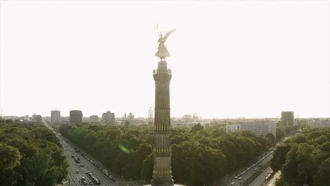 The Berlin Victory Column called Siegessäule in an an aerial shot. The sun Video stock 115431381